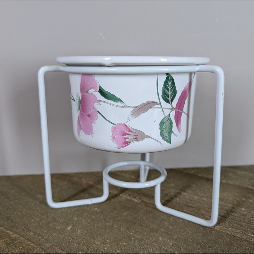Mikasa Silk Flowers Open Fondue Pot with Warmer Stand and Burner
